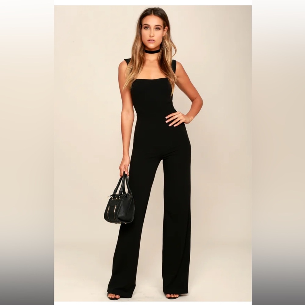 Square Neck Black Jumpsuit - image 1